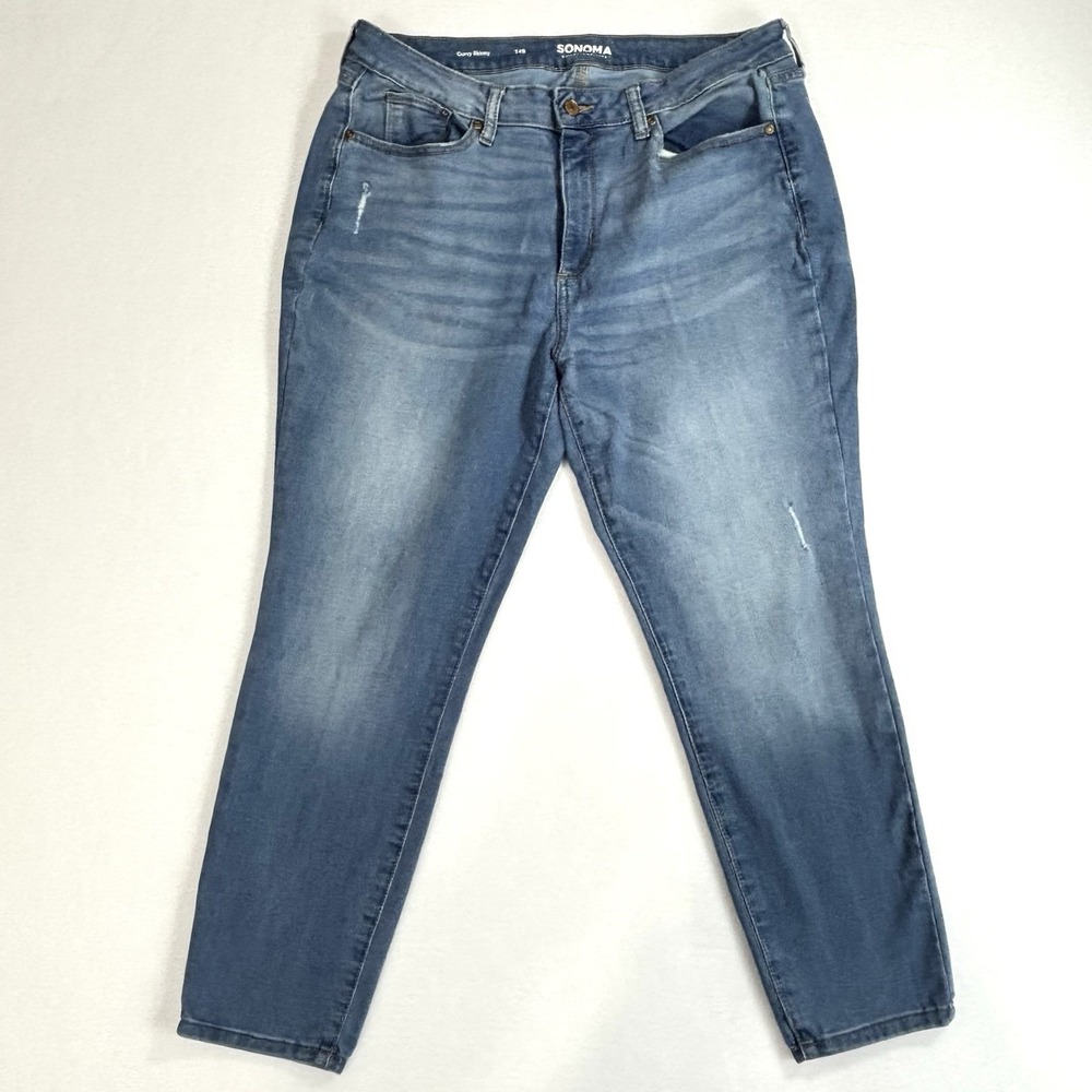 Sonoma Jeans Womens 14S Curvy Skinny Stretch Denim Distressed Mid-Hi Rise Light